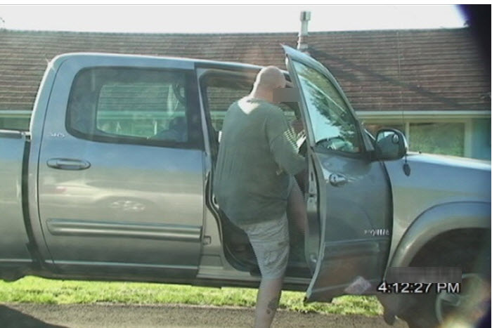 Entering pickup truck